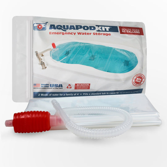 AquaPod Kit - AquaPod liner and pump - packaged in bag - front view of bag - Made in USA
